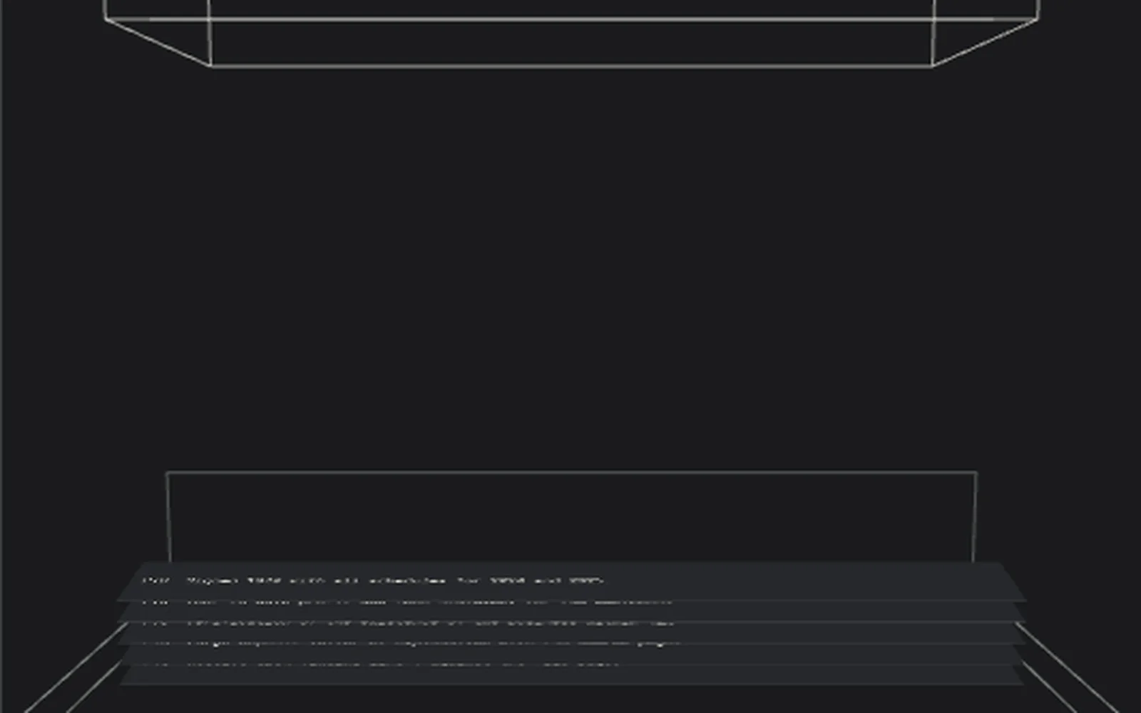 A still of the /drafter output tray scene: drafted condition lines resting in a tray beneath a printer slot.